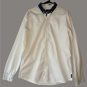 Armani Exchange White Dress Shirt with Navy Contrast Collar